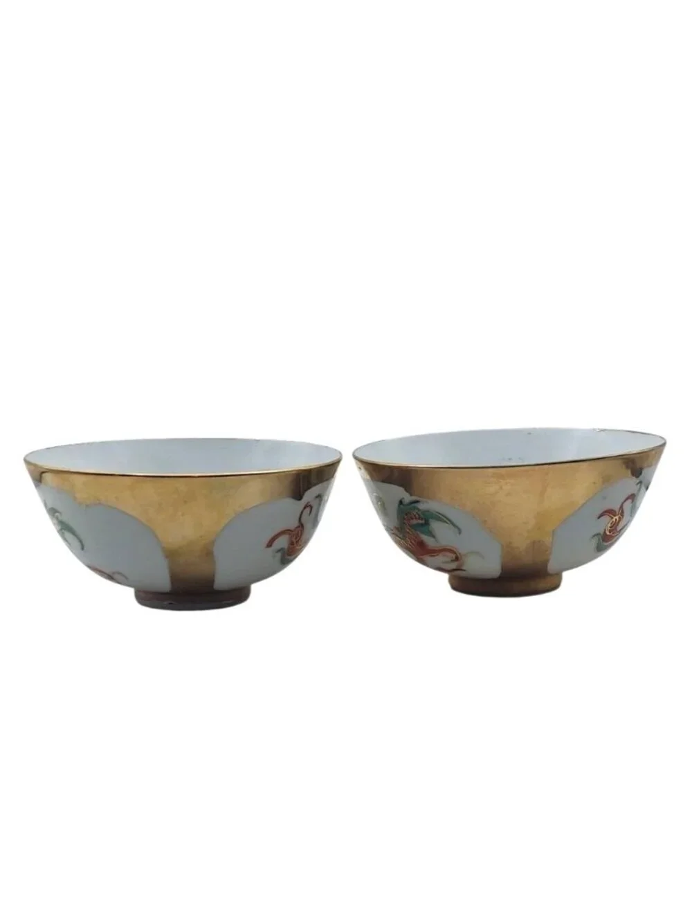 Vintage C L S Hand Decorated Dragon & Phoenix Rice Bowls Set Of 2 Hong Kong